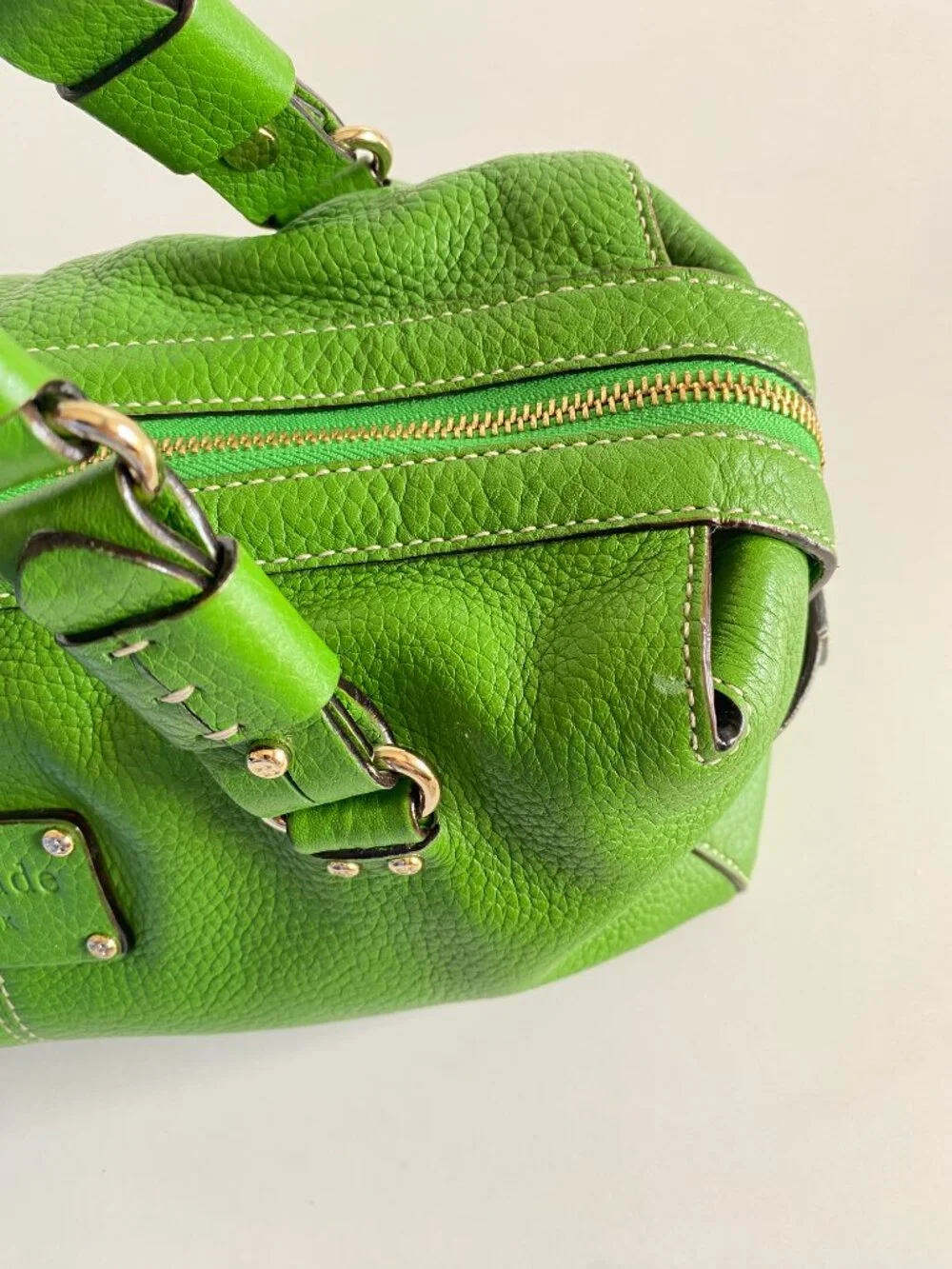 Kate Spade New York Green Leather Satchel Handbag Silver Hardware Y2K Vintage